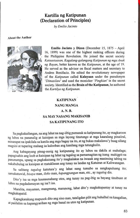 Kartilla of The Katipunan: BY: Emilio Jacinto .